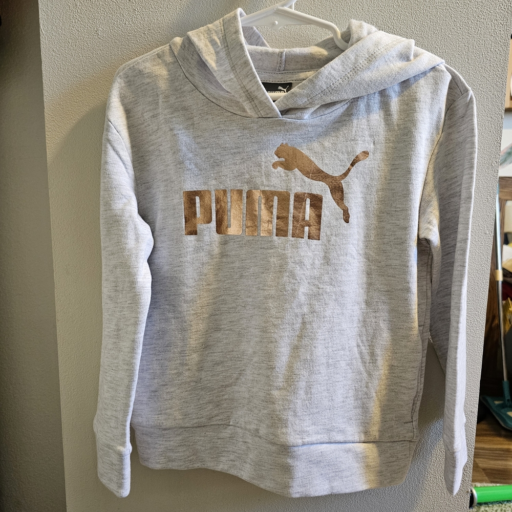 PUMA Kids Gray Hoodie with Rose/Metallic Gold Logo